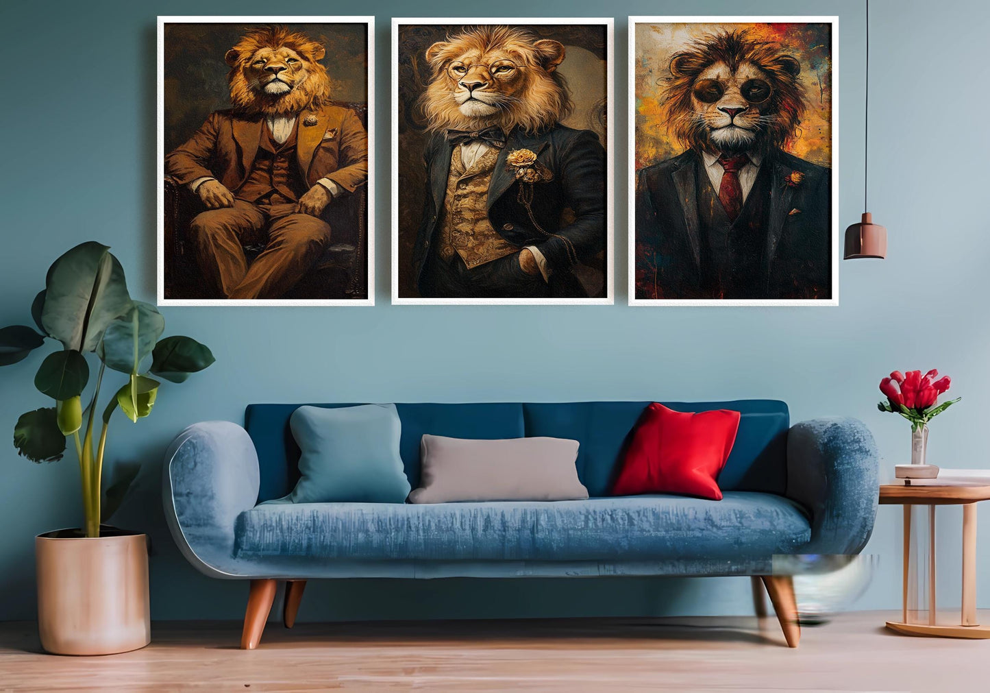 Dapper Lion Portrait Art - Set of 3 - Modern Animal Prints
