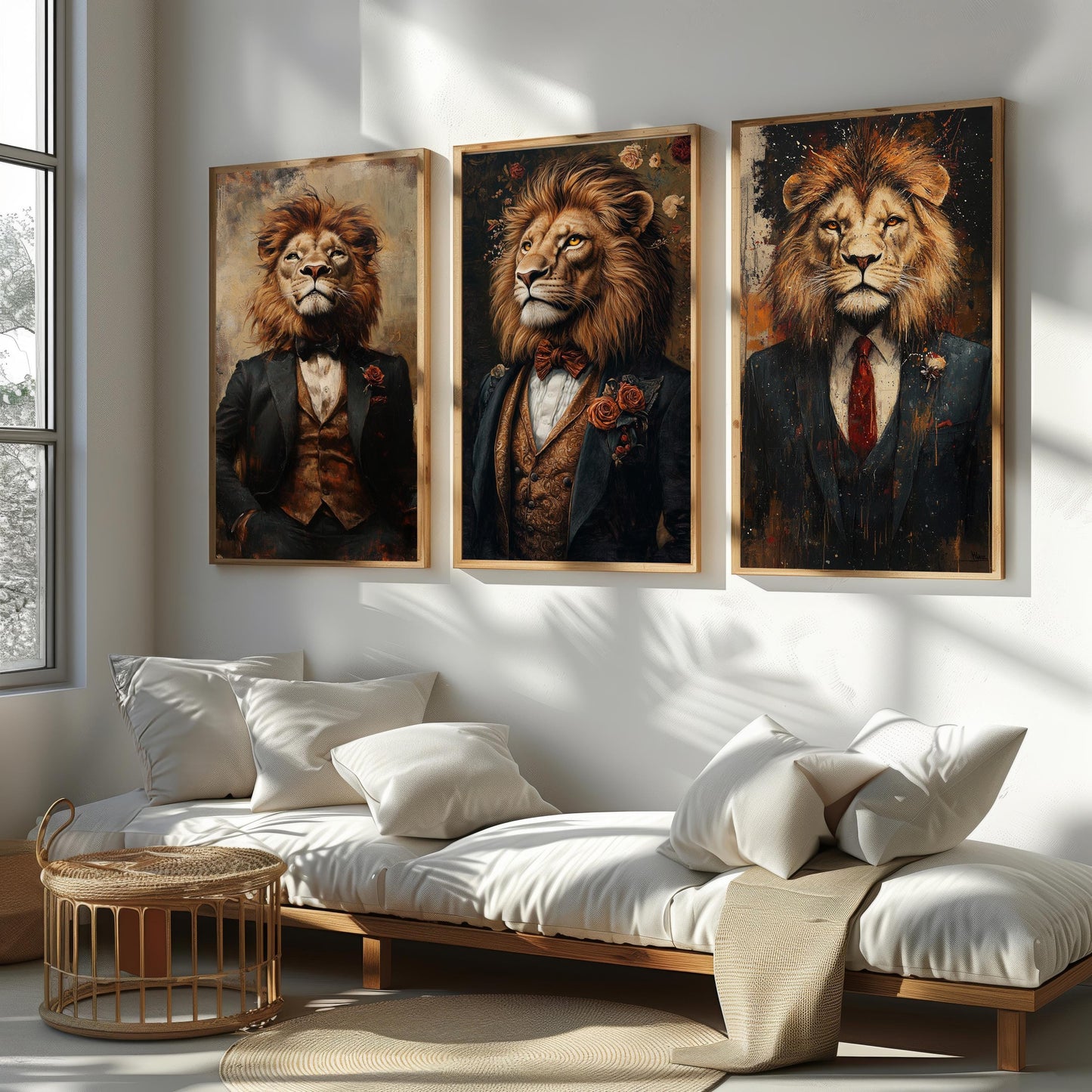 Regal Lion in Suit Canvas Print: Anthropomorphic Animal Art