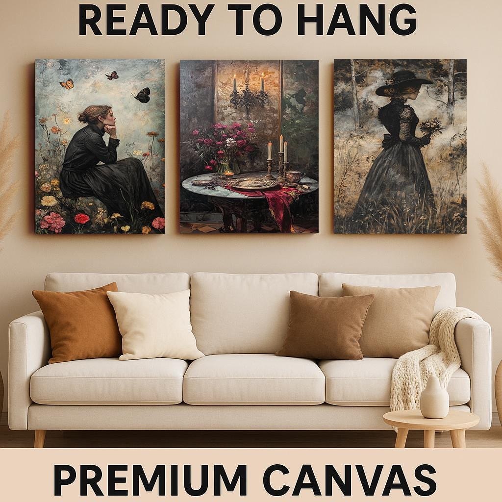 Dark Academia Art Set: Gothic Women, Candles & Florals