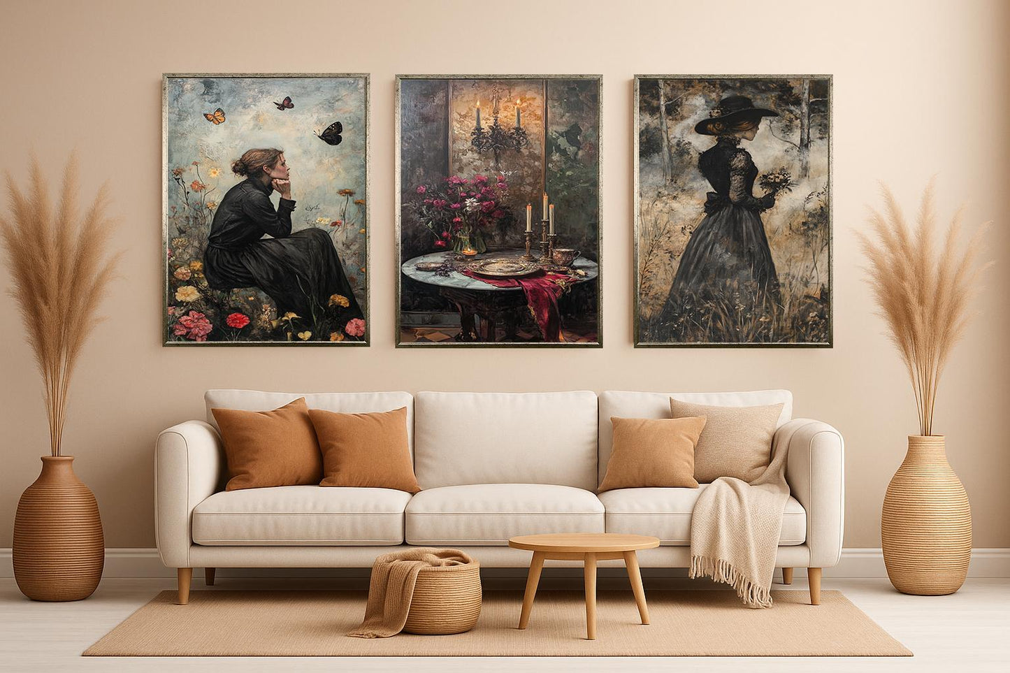 Dark Academia Art Set: Gothic Women, Candles & Florals
