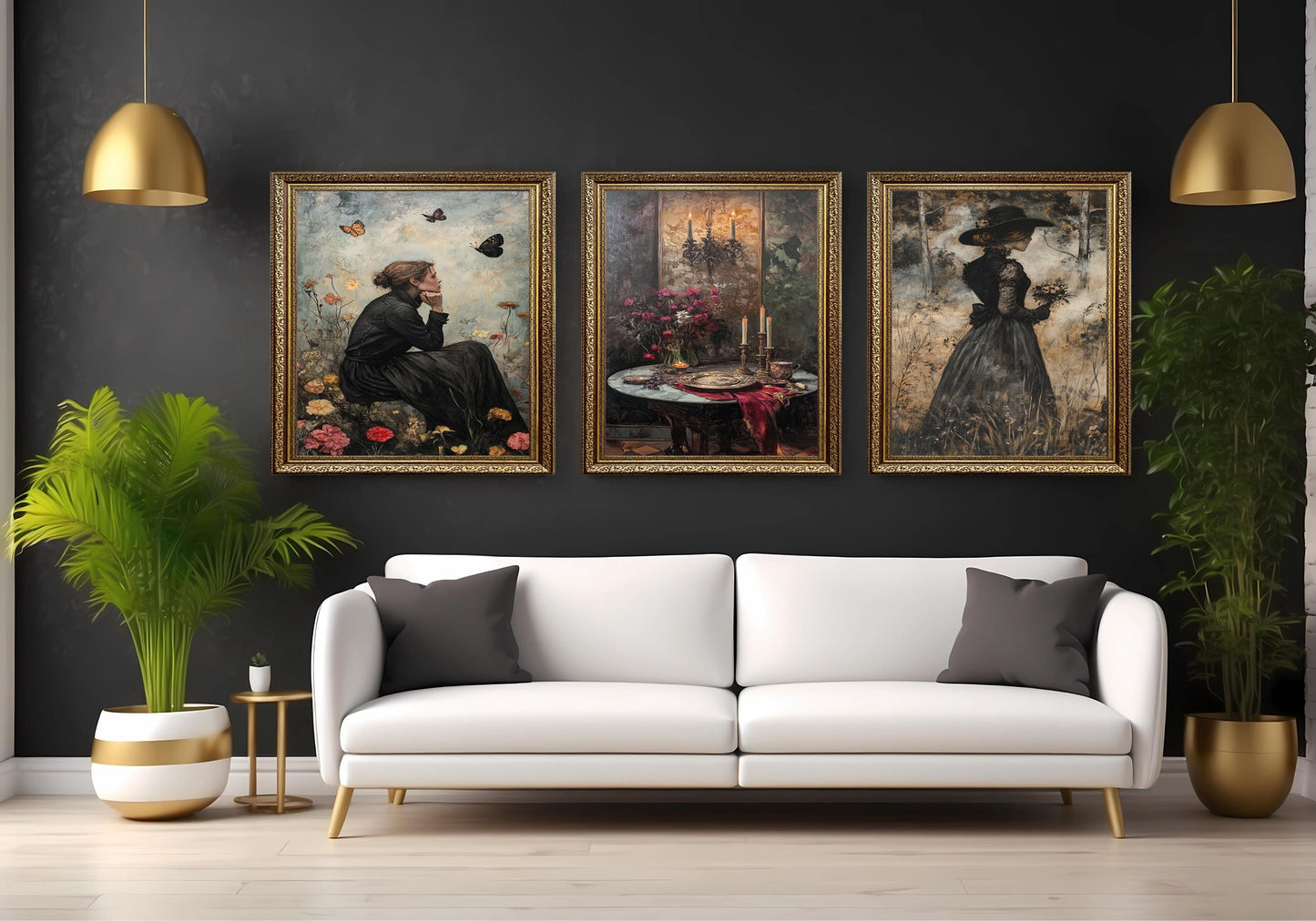 Dark Academia Art Set: Gothic Women, Candles & Florals