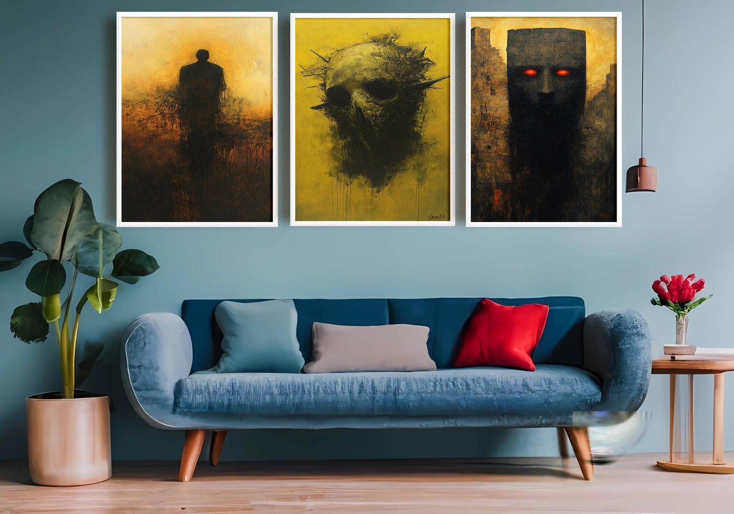 Gothic Skull Canvas Art Set: Surreal Horror Decor