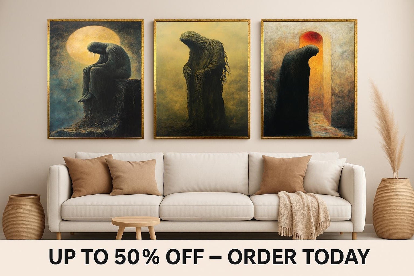 Gothic Horror Wall Art Set: Hooded Figures, Melancholy Silhouettes
