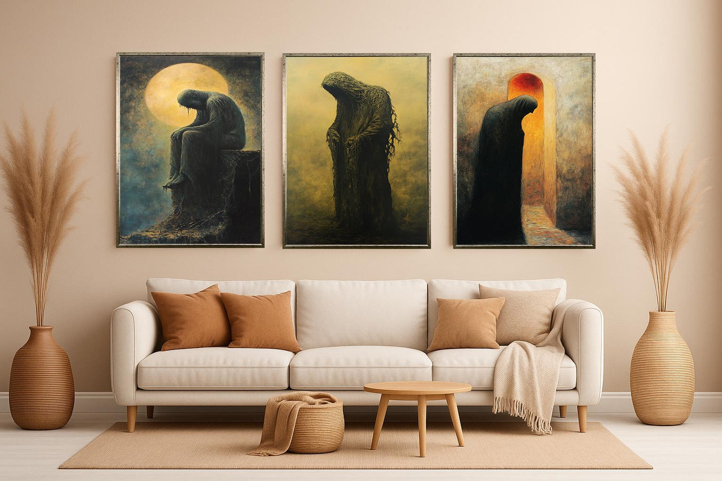 Gothic Horror Wall Art Set: Hooded Figures, Melancholy Silhouettes