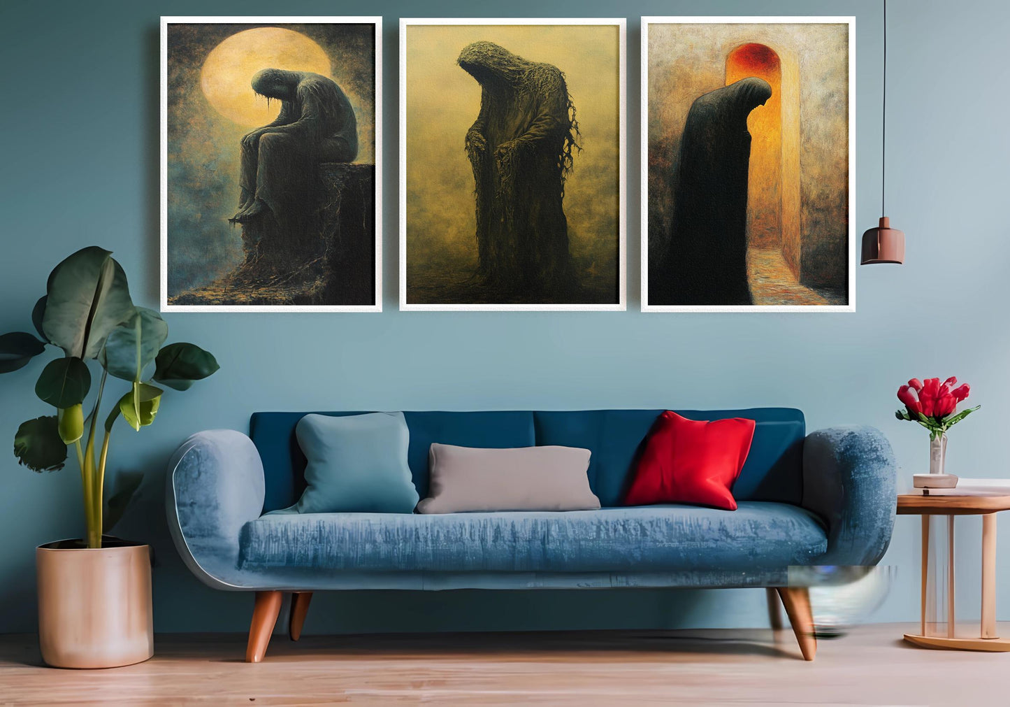 Gothic Horror Wall Art Set: Hooded Figures, Melancholy Silhouettes
