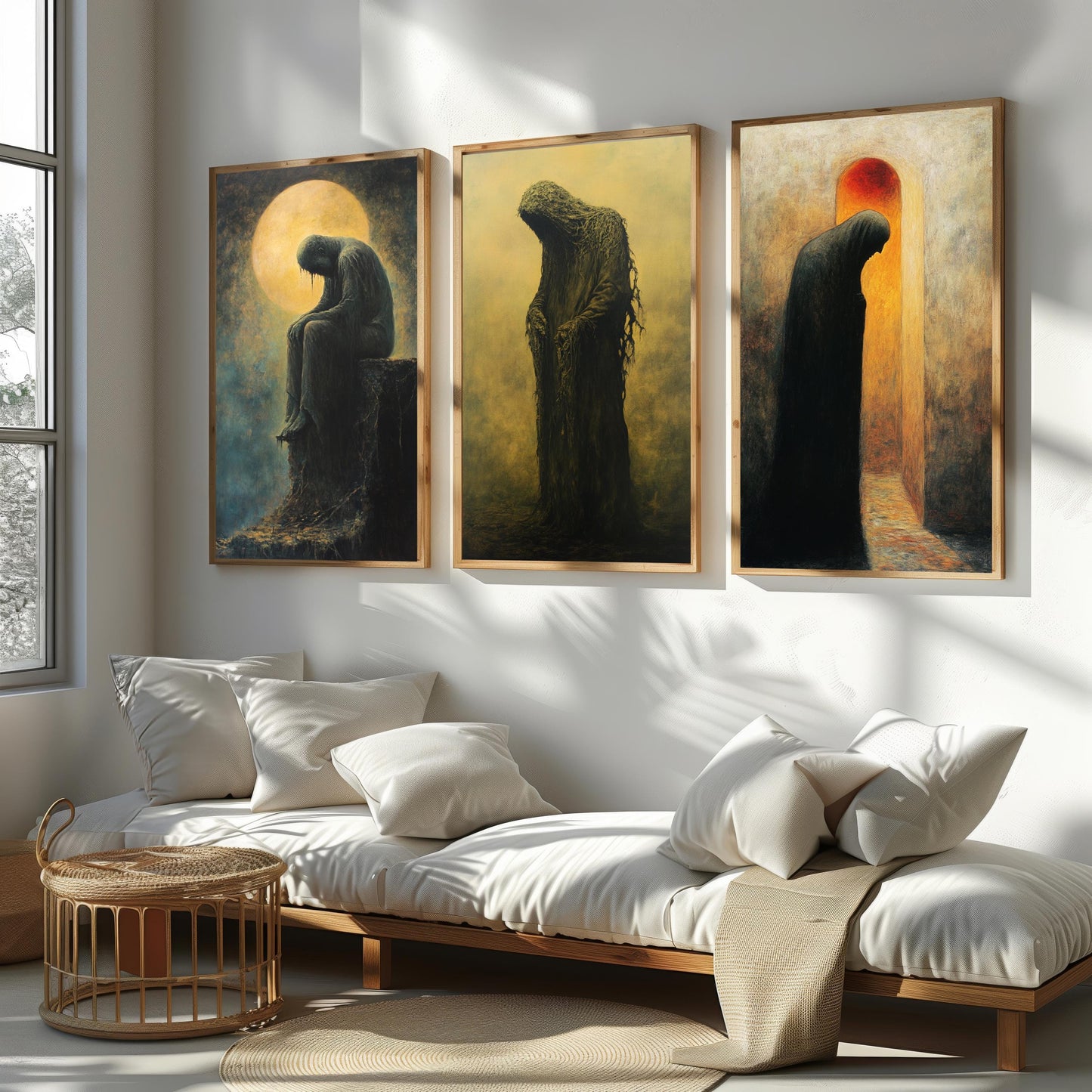 Gothic Horror Wall Art Set: Hooded Figures, Melancholy Silhouettes