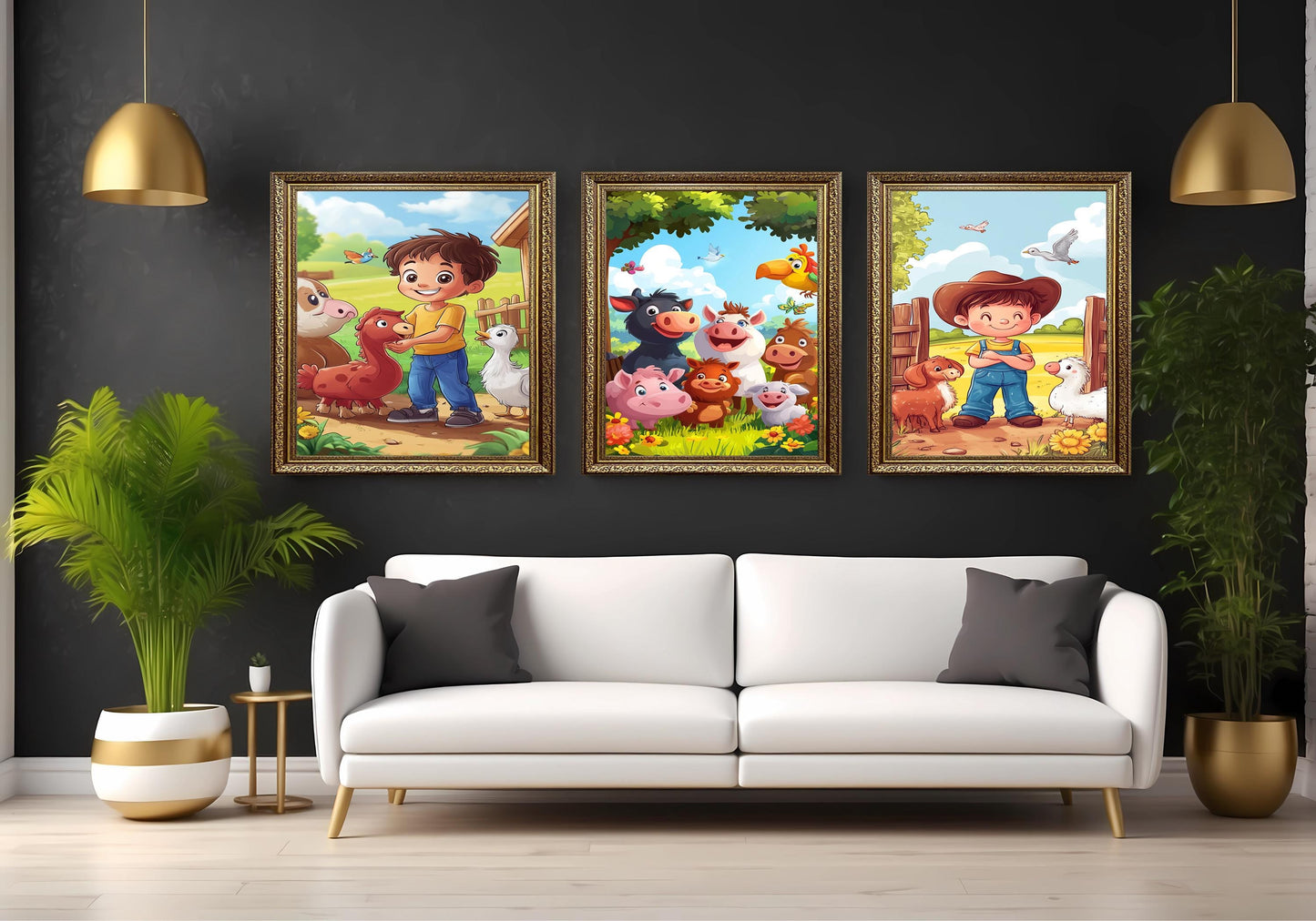 Farm Animal Nursery Prints: Cartoon Farmers, Kids Room Decor