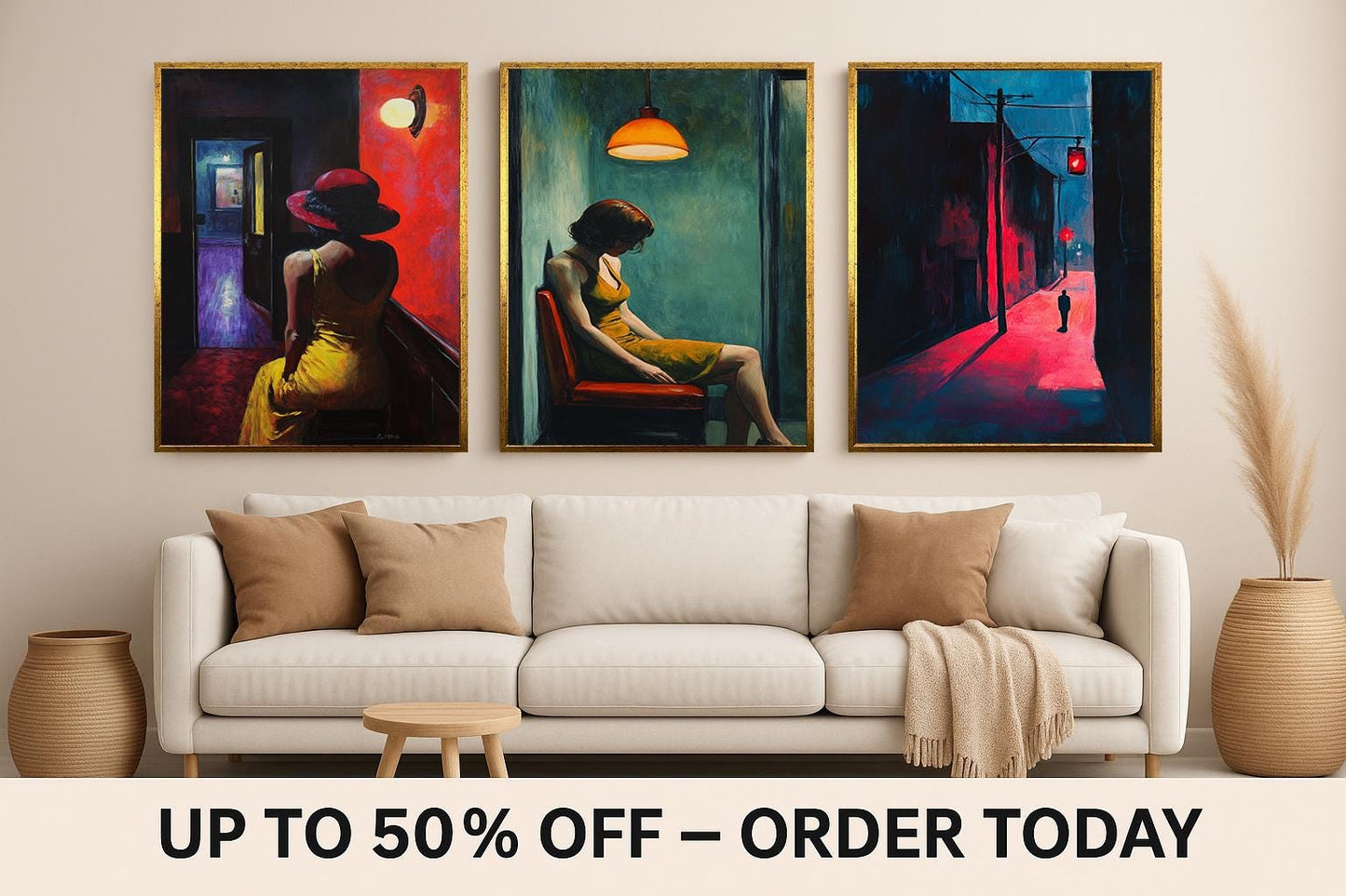 Noir Woman in Yellow Dress Print Set: Cinematic Moody Room Decor