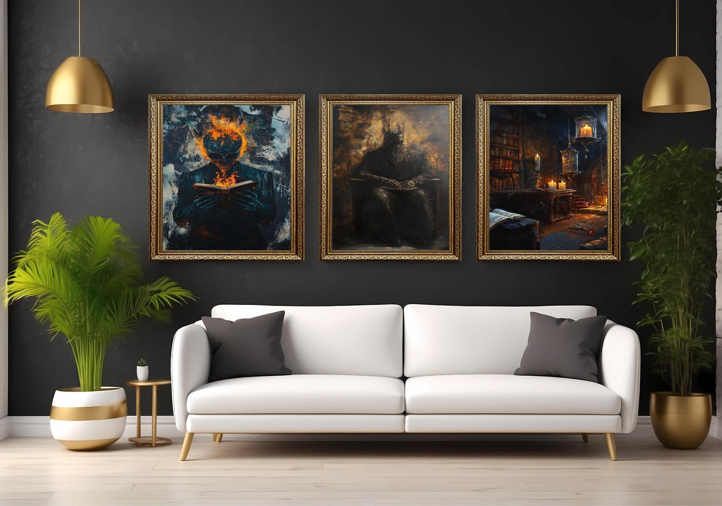 Dark Fantasy Art Prints: Gothic Horror Room Decor, Demonic Library Set