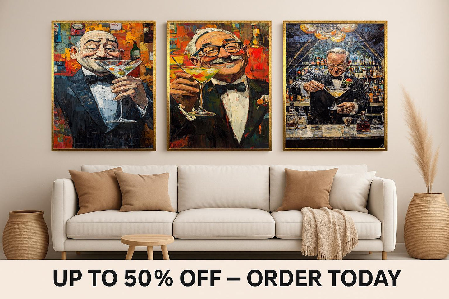 Gentleman Martini Art Print Set: Elegant Bar Lounge Decor