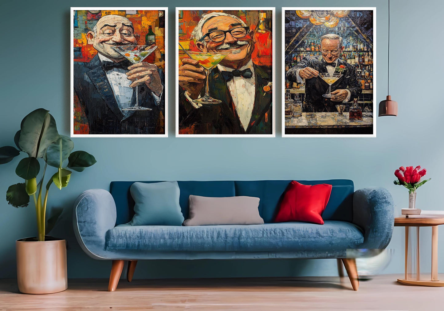 Gentleman Martini Art Print Set: Elegant Bar Lounge Decor