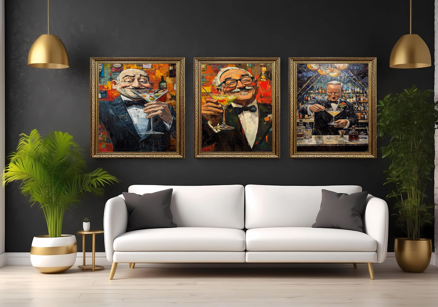 Gentleman Martini Art Print Set: Elegant Bar Lounge Decor
