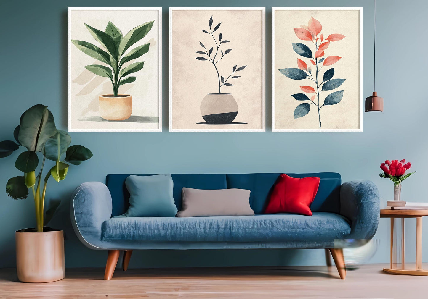 Botanical Wall Art Set of 3: Minimalist Plant Prints, Scandinavian Decor