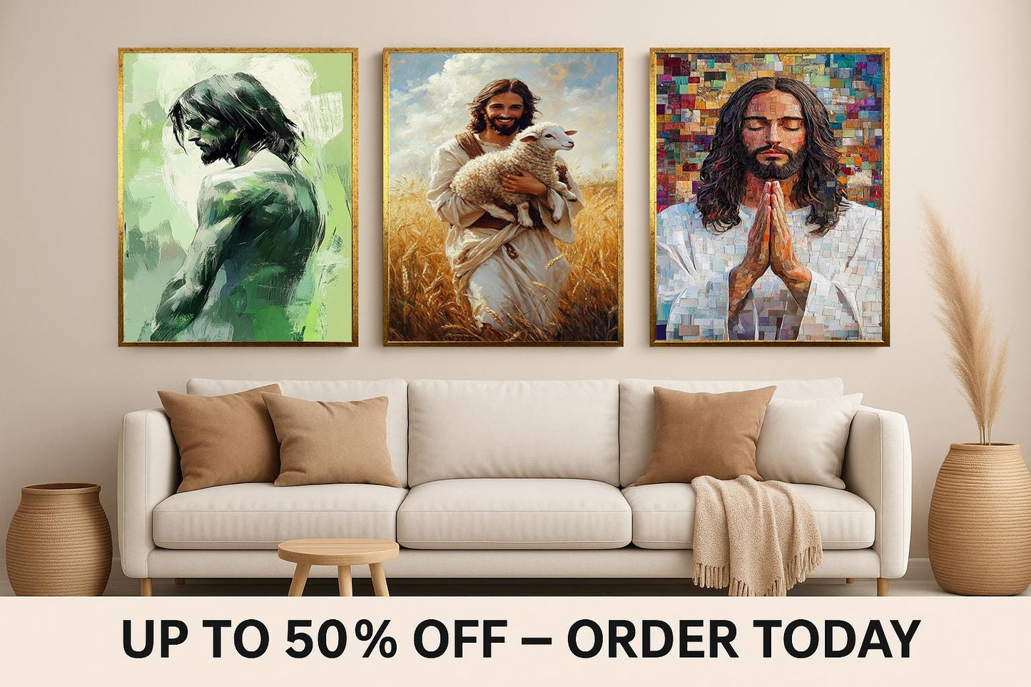 Jesus Christ Canvas Wall Art: Christian Home Decor, Religious Gift