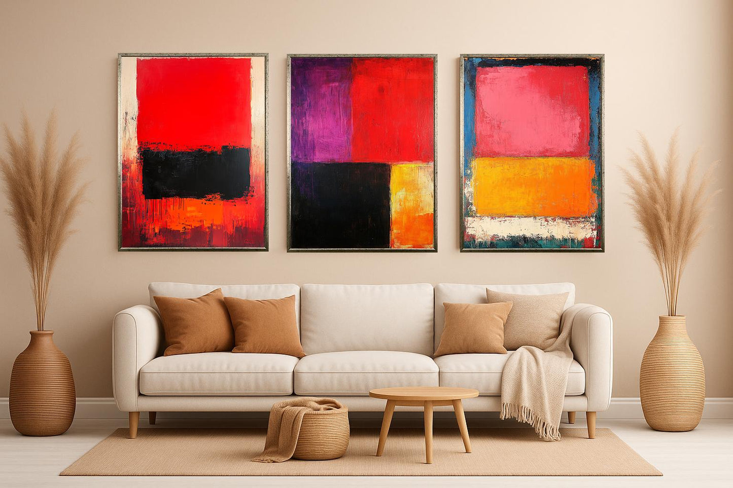 Abstract Color Field Canvas Print Set: Modern Bold Block Wall Art
