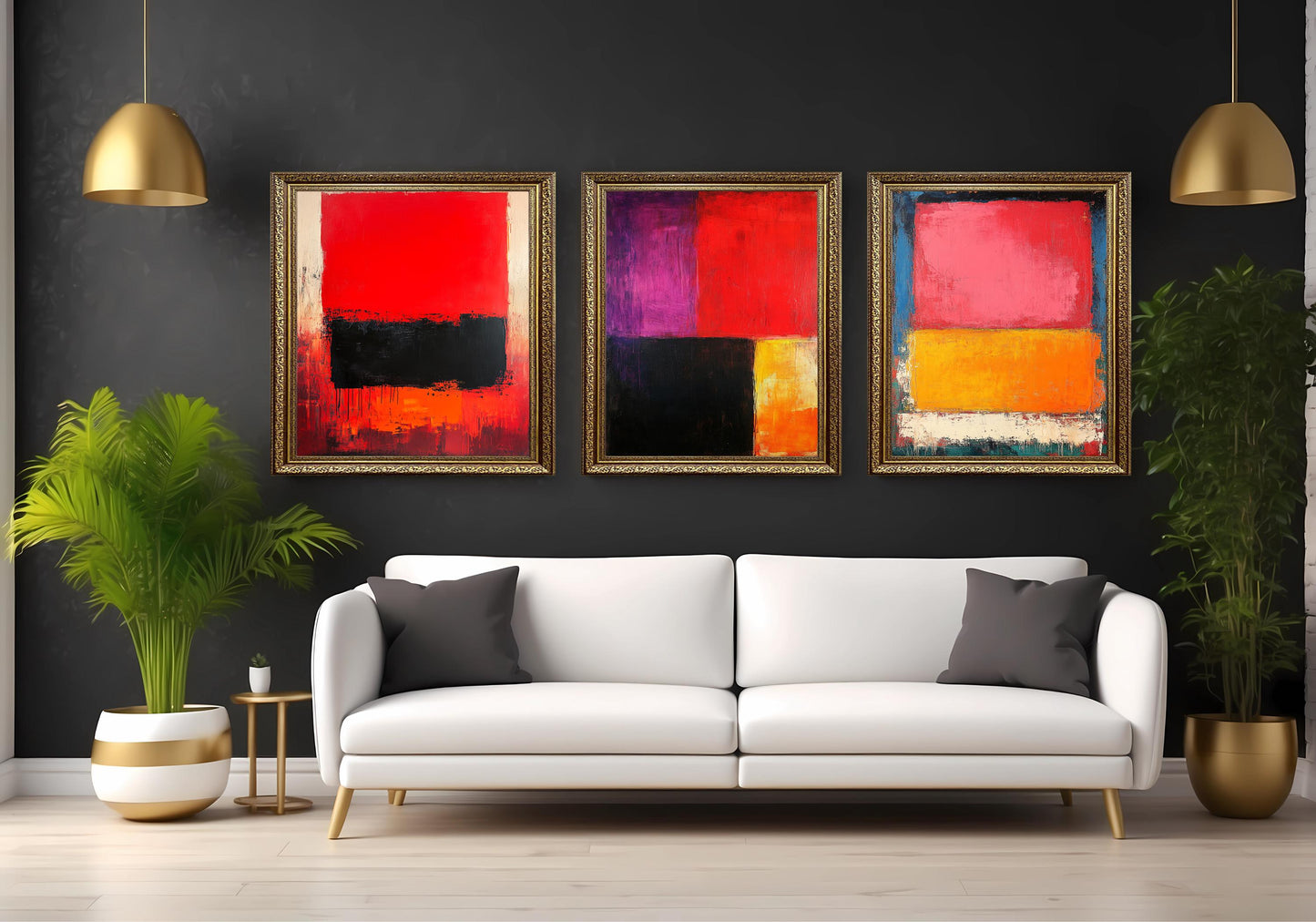Abstract Color Field Canvas Print Set: Modern Bold Block Wall Art
