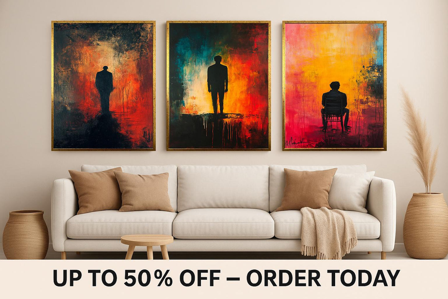 Abstract Color Field Canvas Art Set: Modern Bold Prints, Orange & Purple