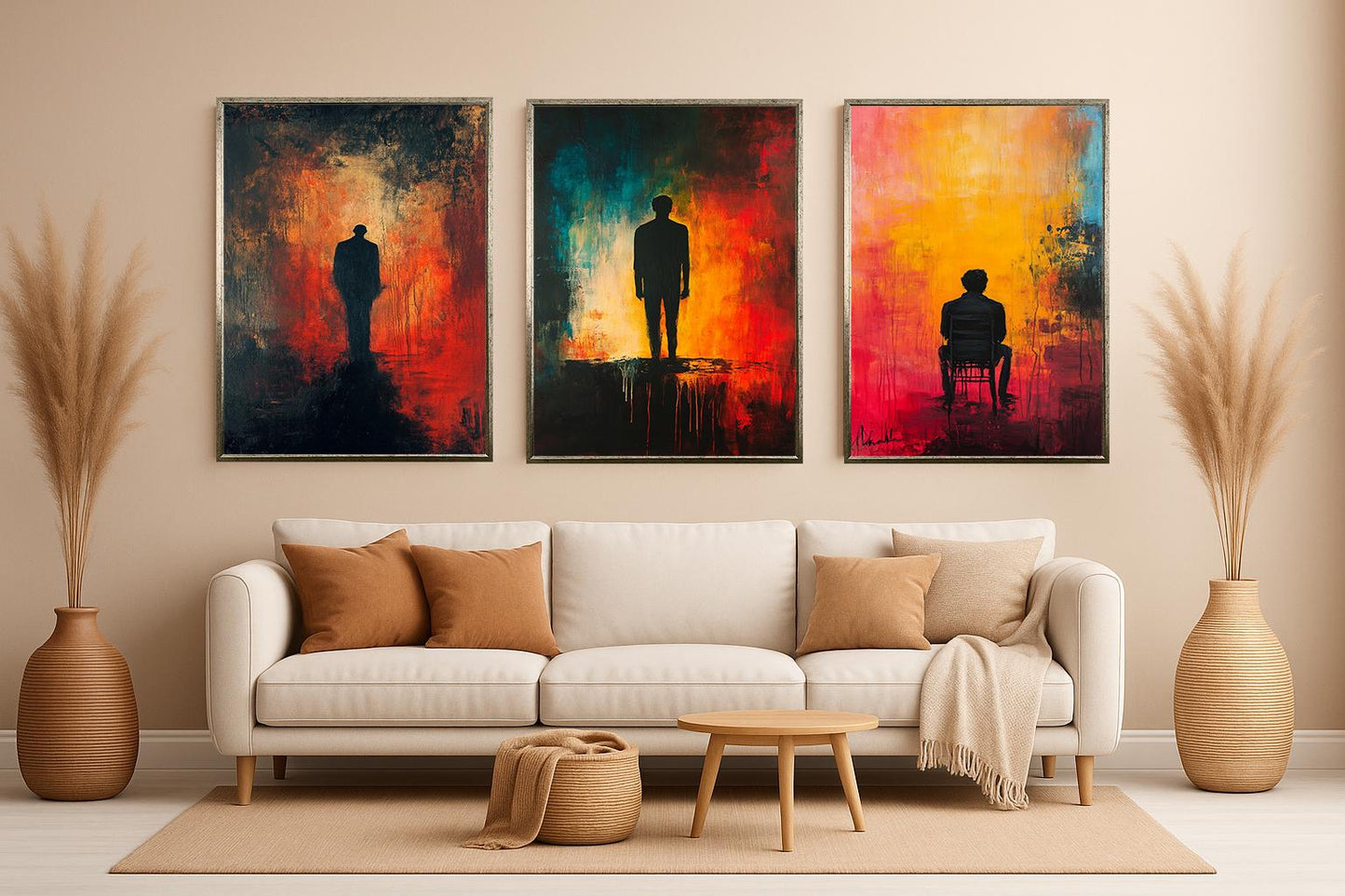 Abstract Color Field Canvas Art Set: Modern Bold Prints, Orange & Purple