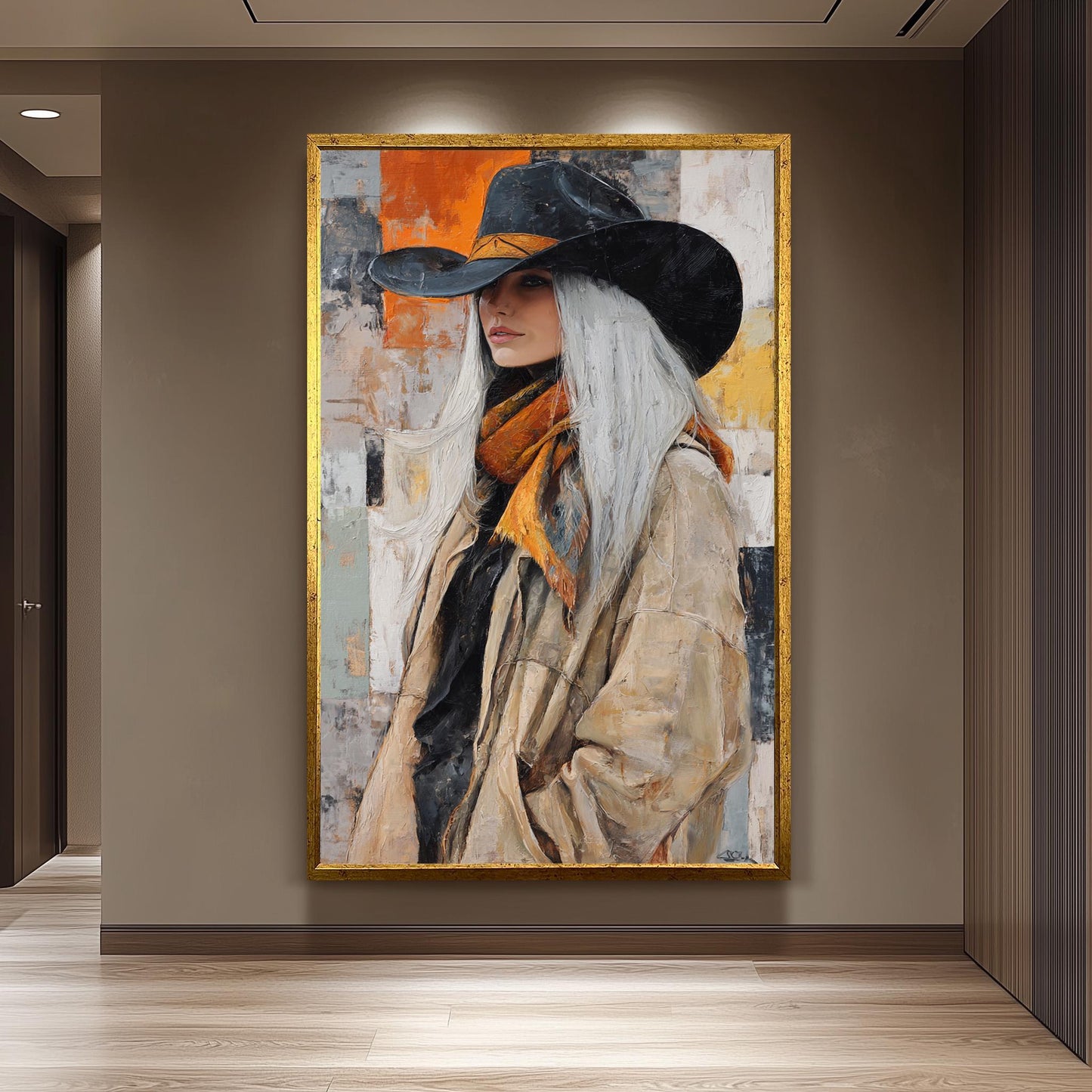 Abstract Cowgirl Oil Painting: Western Woman Art, Textured Canvas