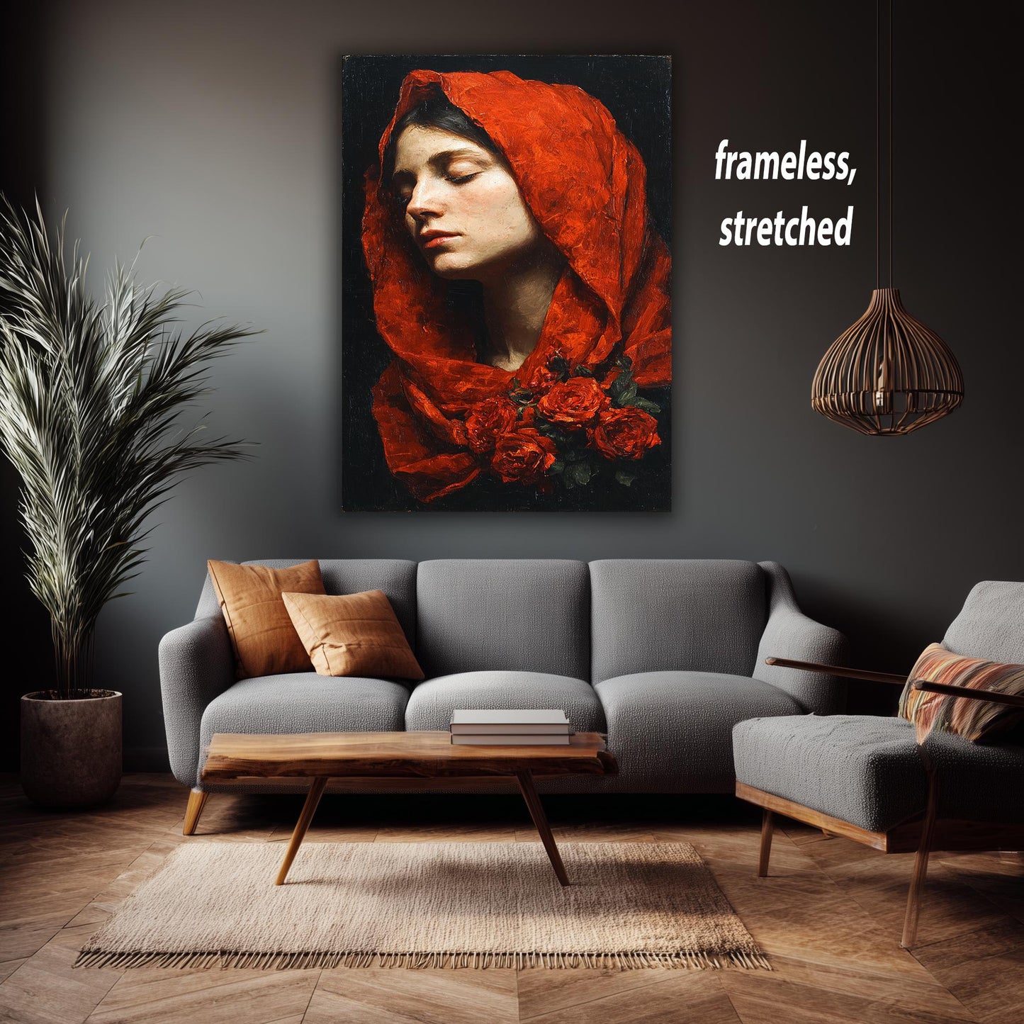 Mother Mary Roses Painting | Virgin Mary Wall Art with Red Veil and Floral Symbolism | Sacred Catholic Christian Home Decor Canvas