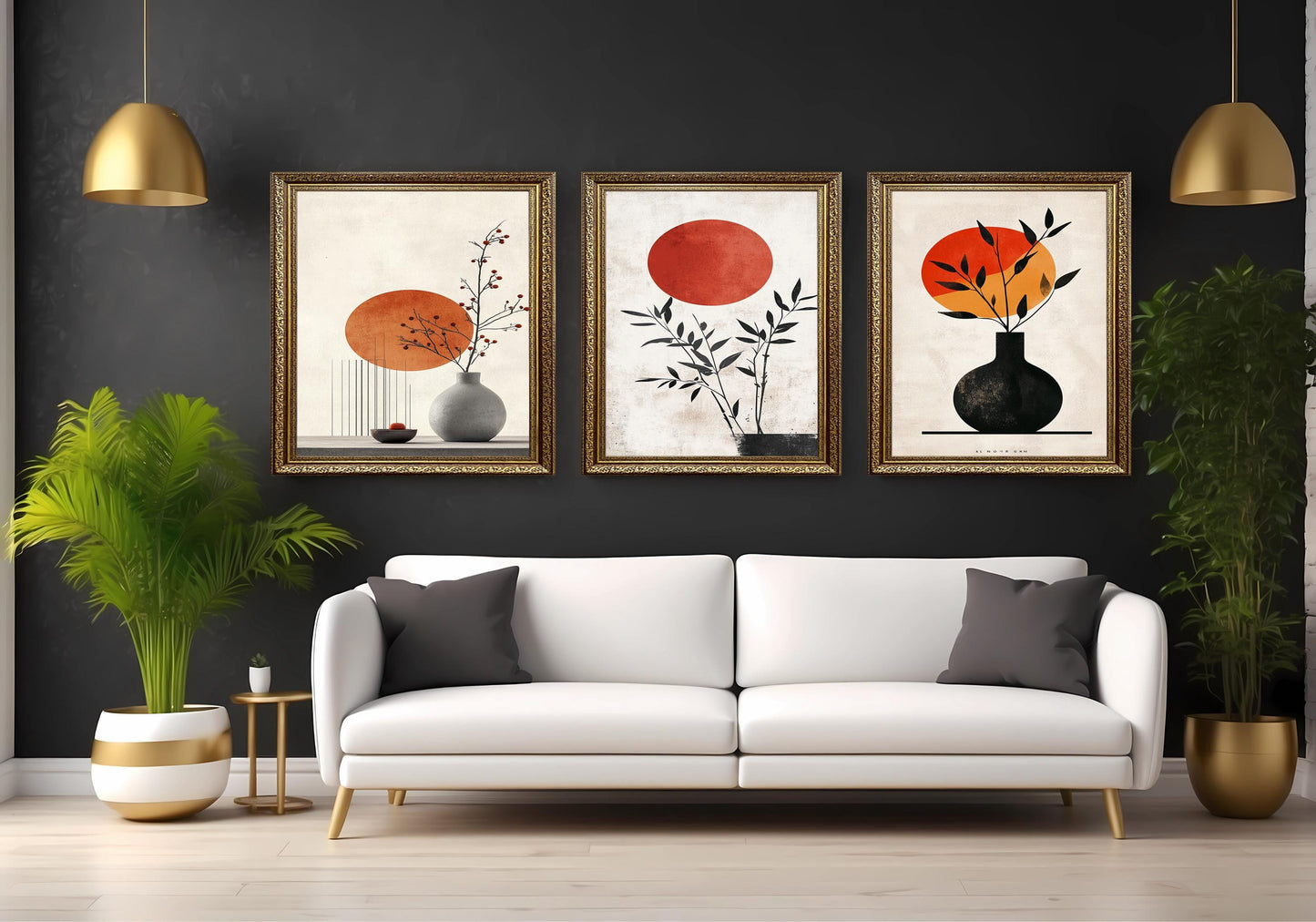 Japanese Zen Art Prints: Minimalist Sun & Plant Boho Decor Set