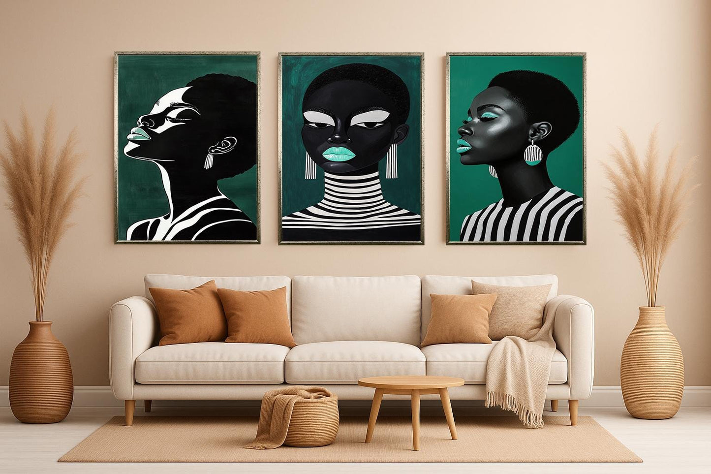 Afro Woman Portrait Art Set: Modern Black Girl Fashion Prints