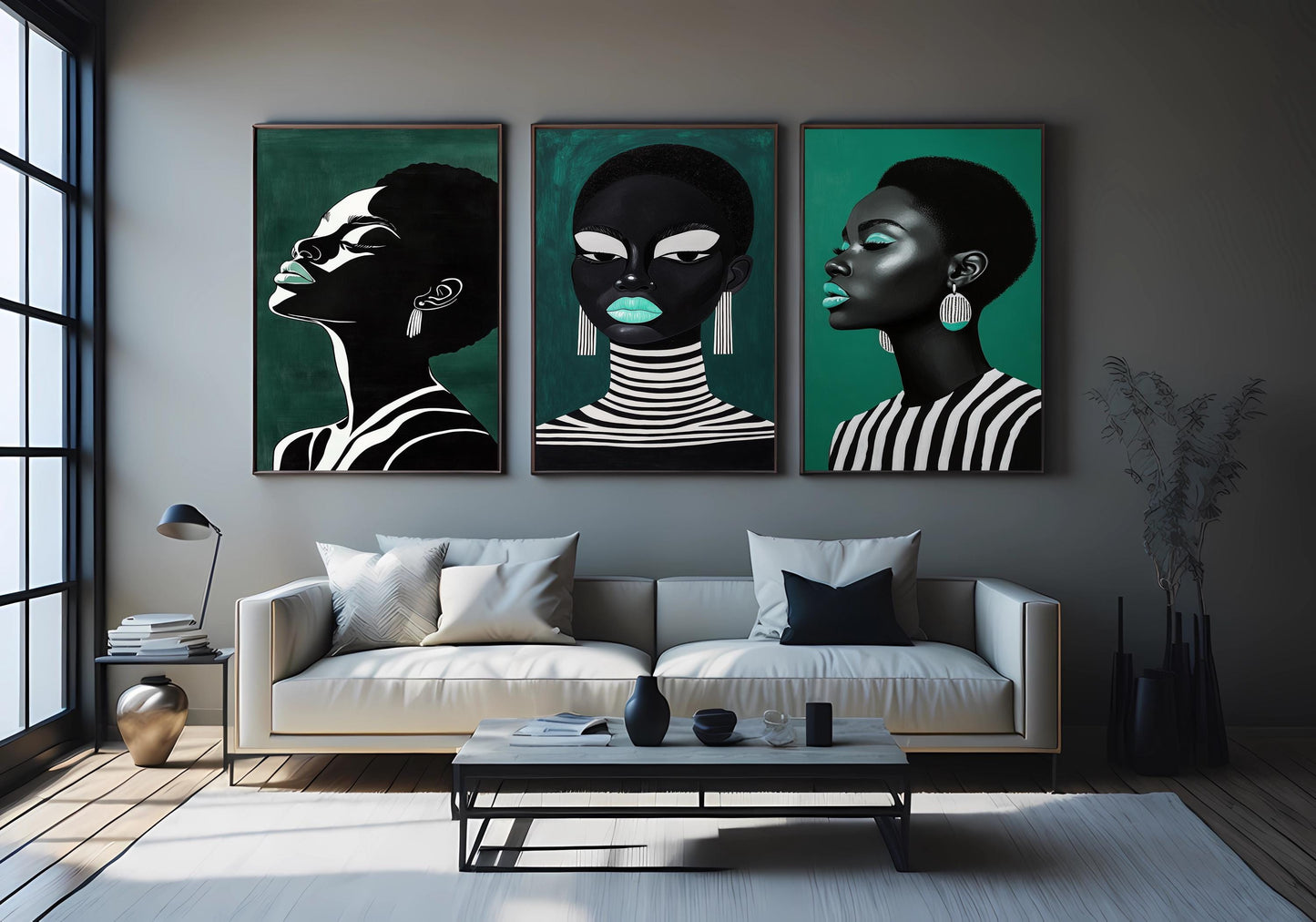 Afro Woman Portrait Art Set: Modern Black Girl Fashion Prints