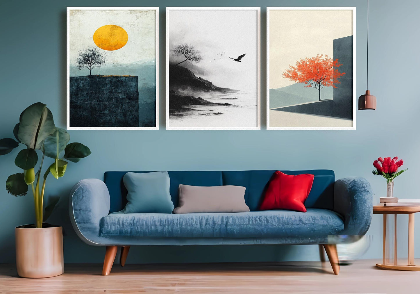 Cliffside Trees Canvas Print Set: Modern Nature Wall Art