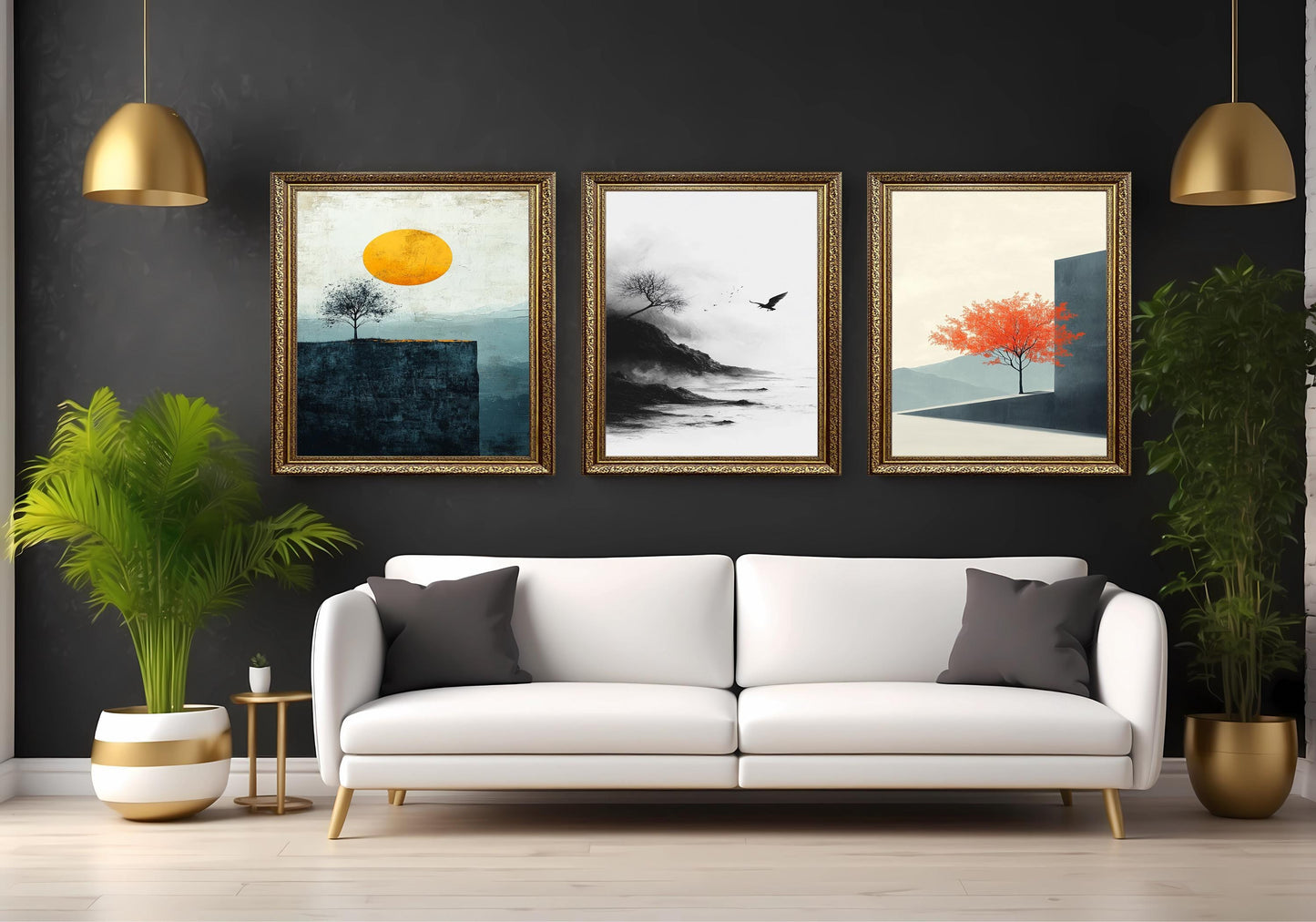 Cliffside Trees Canvas Print Set: Modern Nature Wall Art