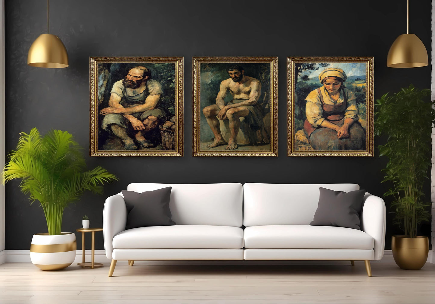 Vintage Oil Painting Set: Still Life with Oranges & Rustic Portraits