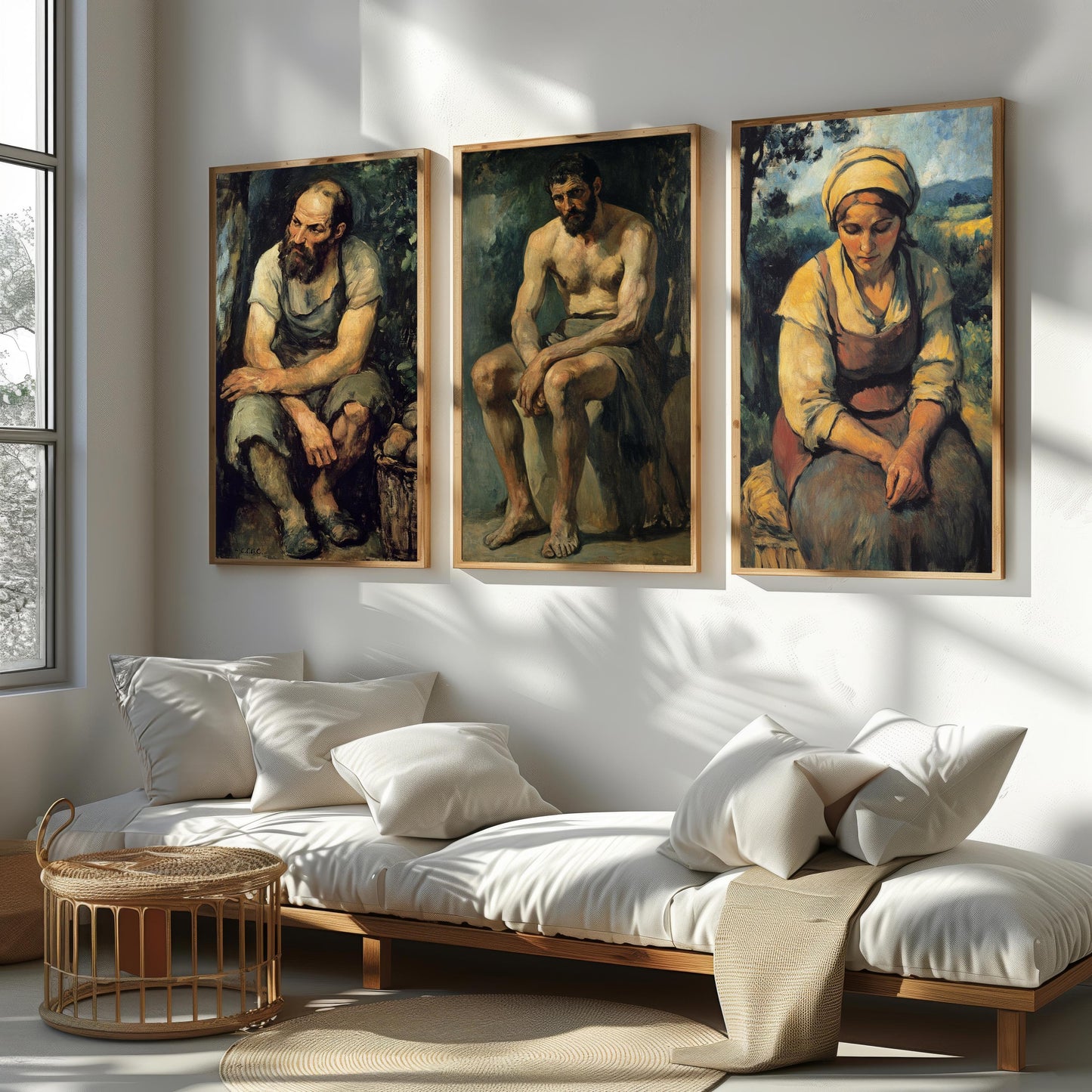 Vintage Oil Painting Set: Still Life with Oranges & Rustic Portraits