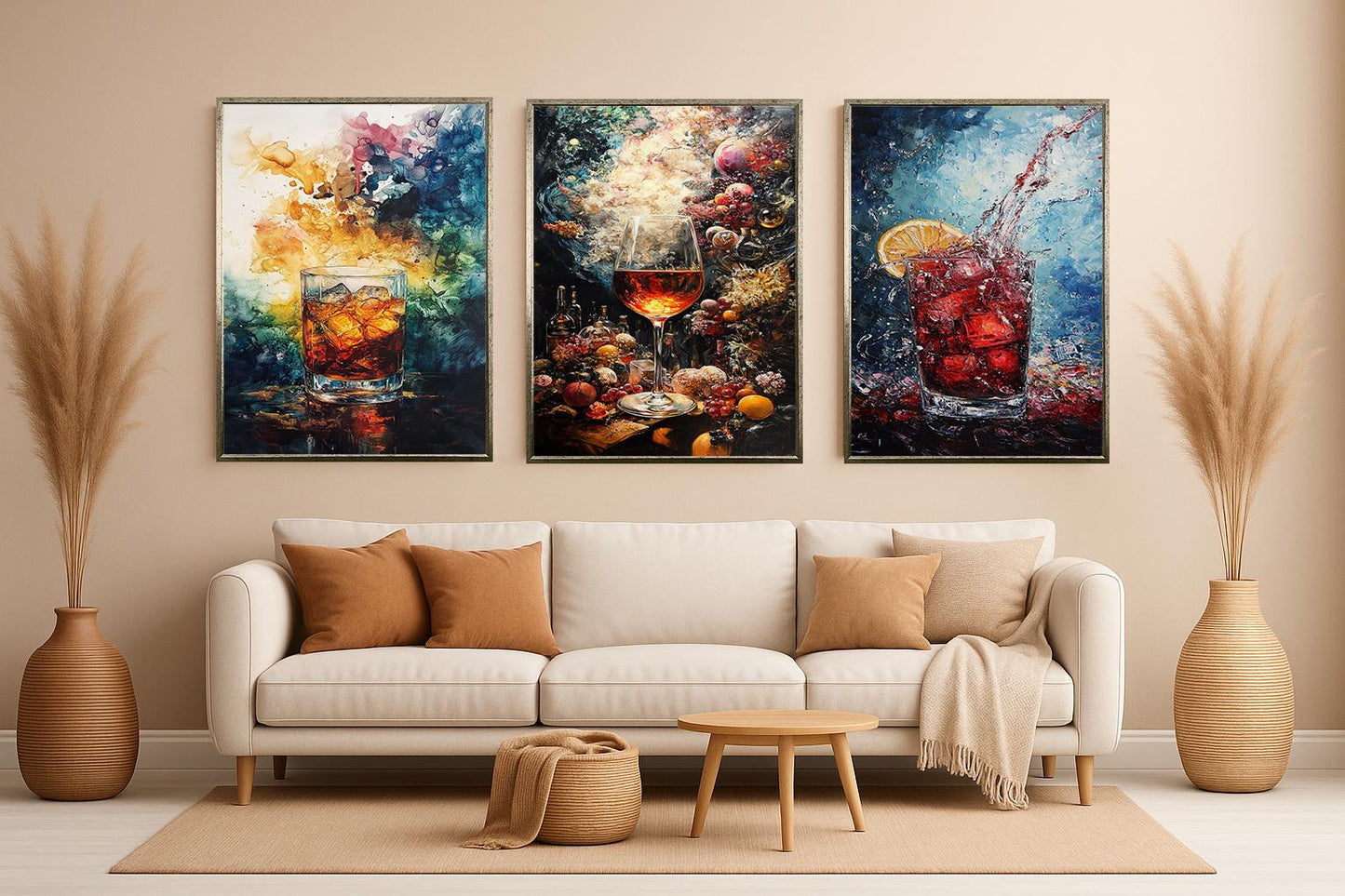 Cocktail Canvas Print Set: Modern Abstract Bar Wall Art