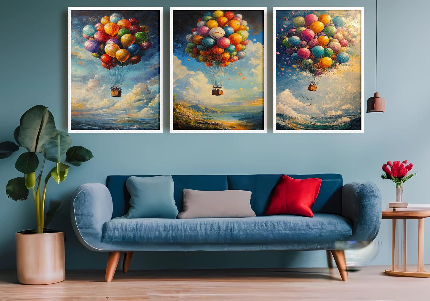 Hot Air Balloon Canvas Print Set: Whimsical Nursery Wall Art