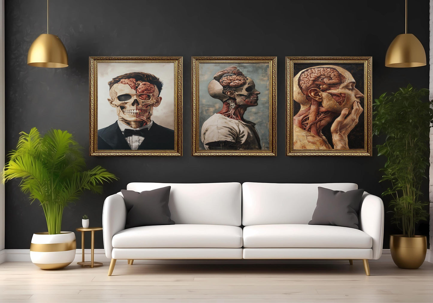 Gothic Anatomical Art Print Set: Skull, Brain, Muscle - Dark Surreal Decor