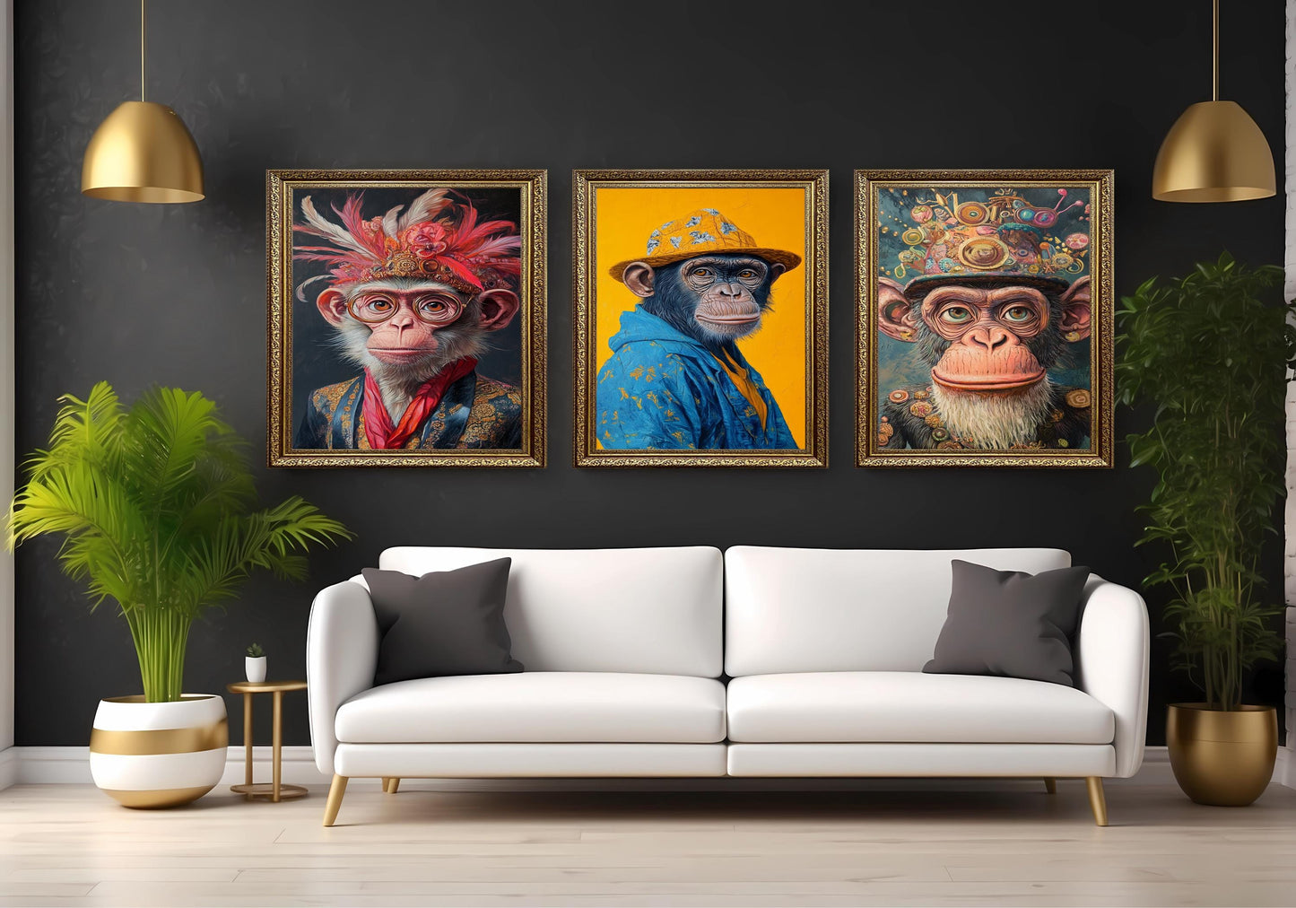 Funky Monkey Portrait Art Set: Eclectic Animal Prints