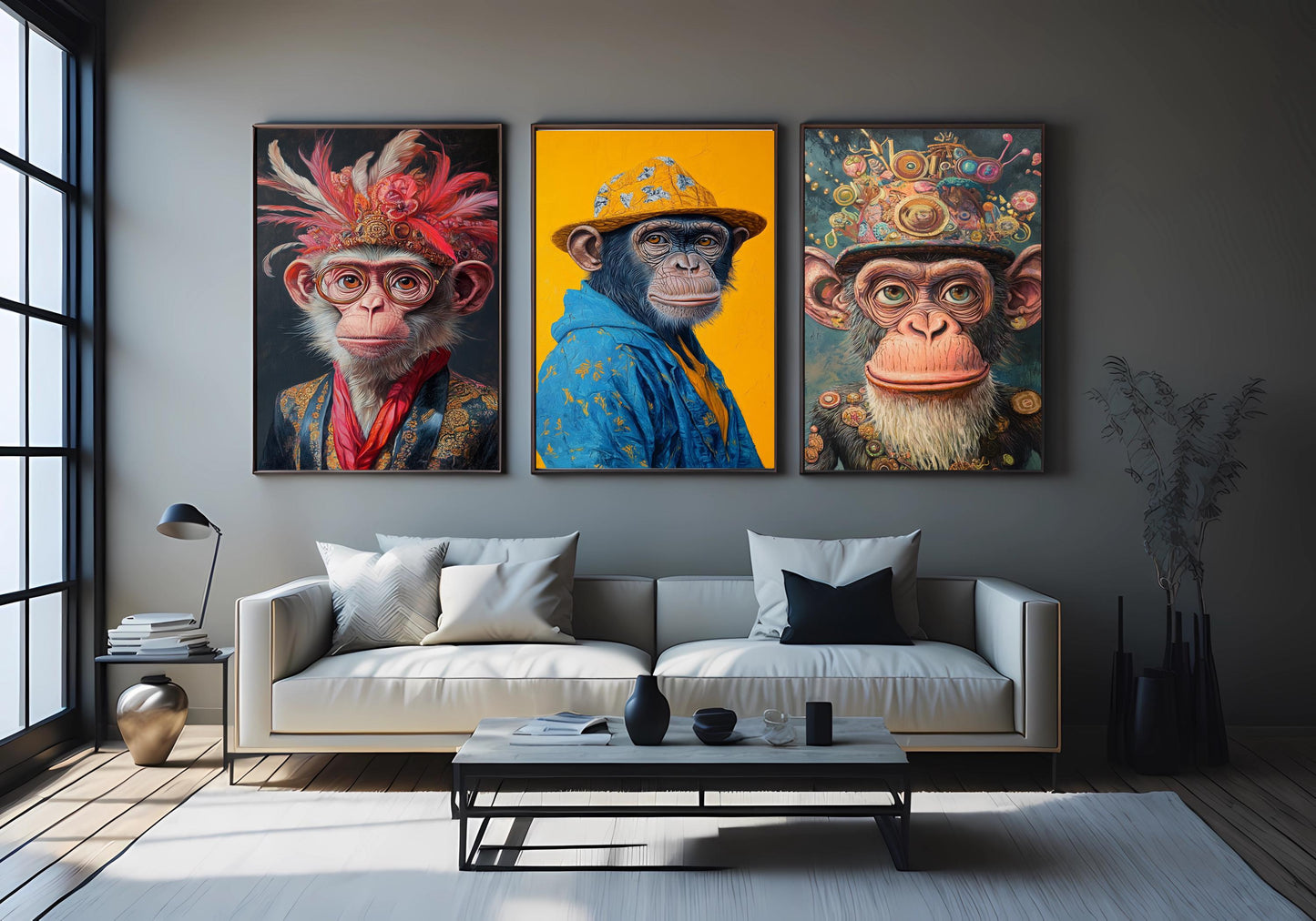 Funky Monkey Portrait Art Set: Eclectic Animal Prints