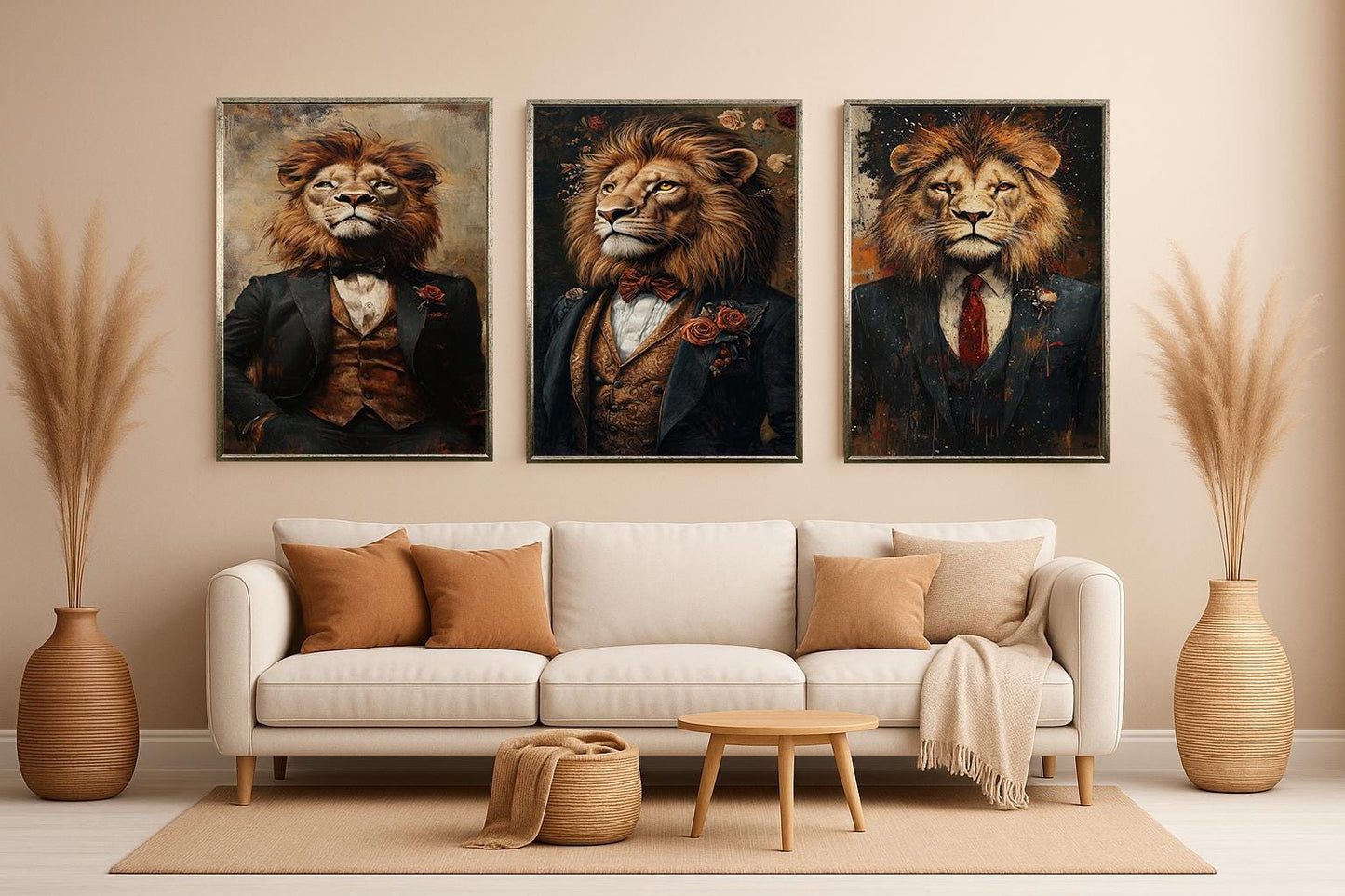 Regal Lion in Suit Canvas Print: Anthropomorphic Animal Art