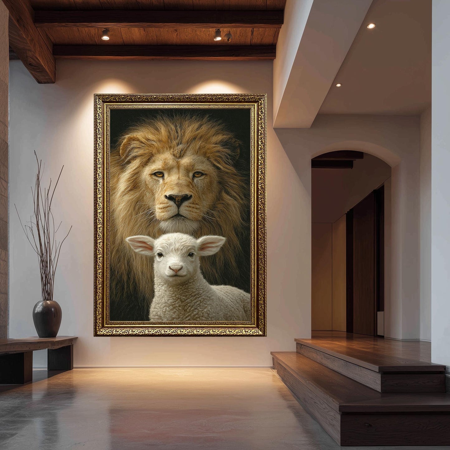Lion and Lamb Canvas Print: Spiritual Wildlife Art