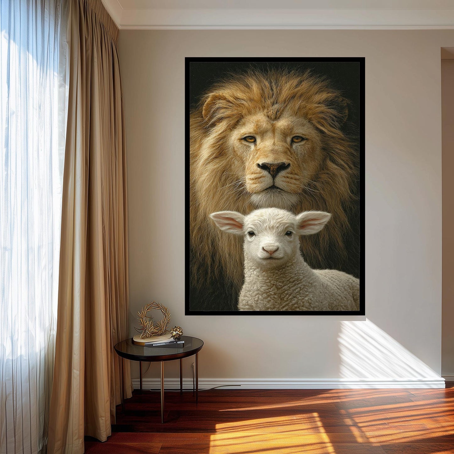 Lion and Lamb Canvas Print: Spiritual Wildlife Art