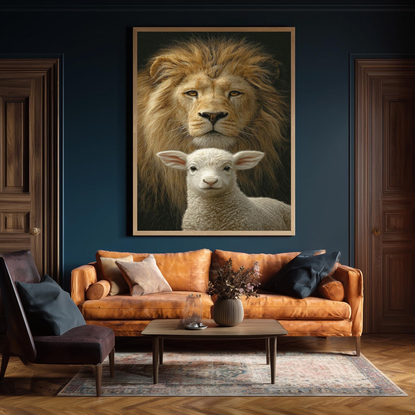 Lion and Lamb Canvas Print: Spiritual Wildlife Art