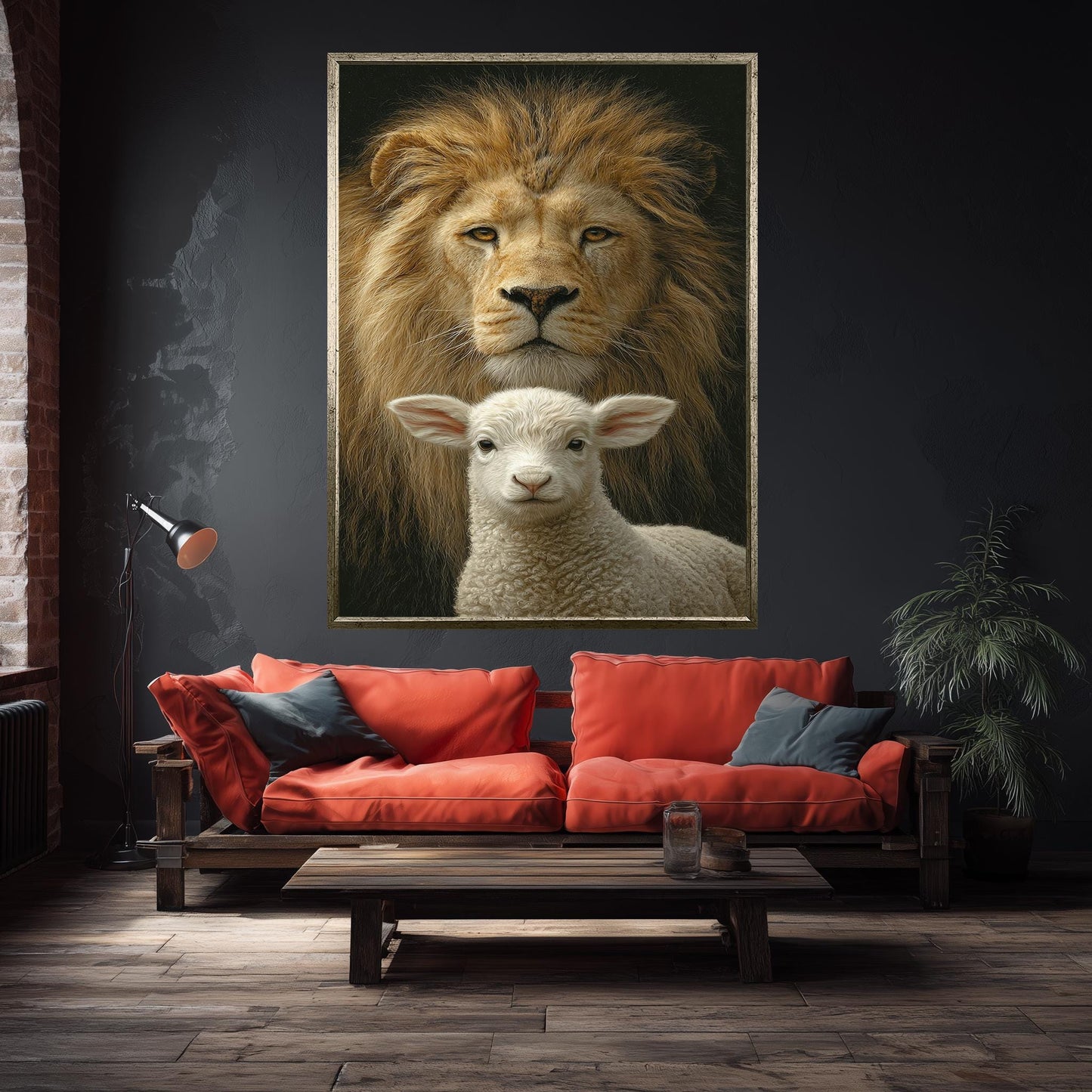 Lion and Lamb Canvas Print: Spiritual Wildlife Art