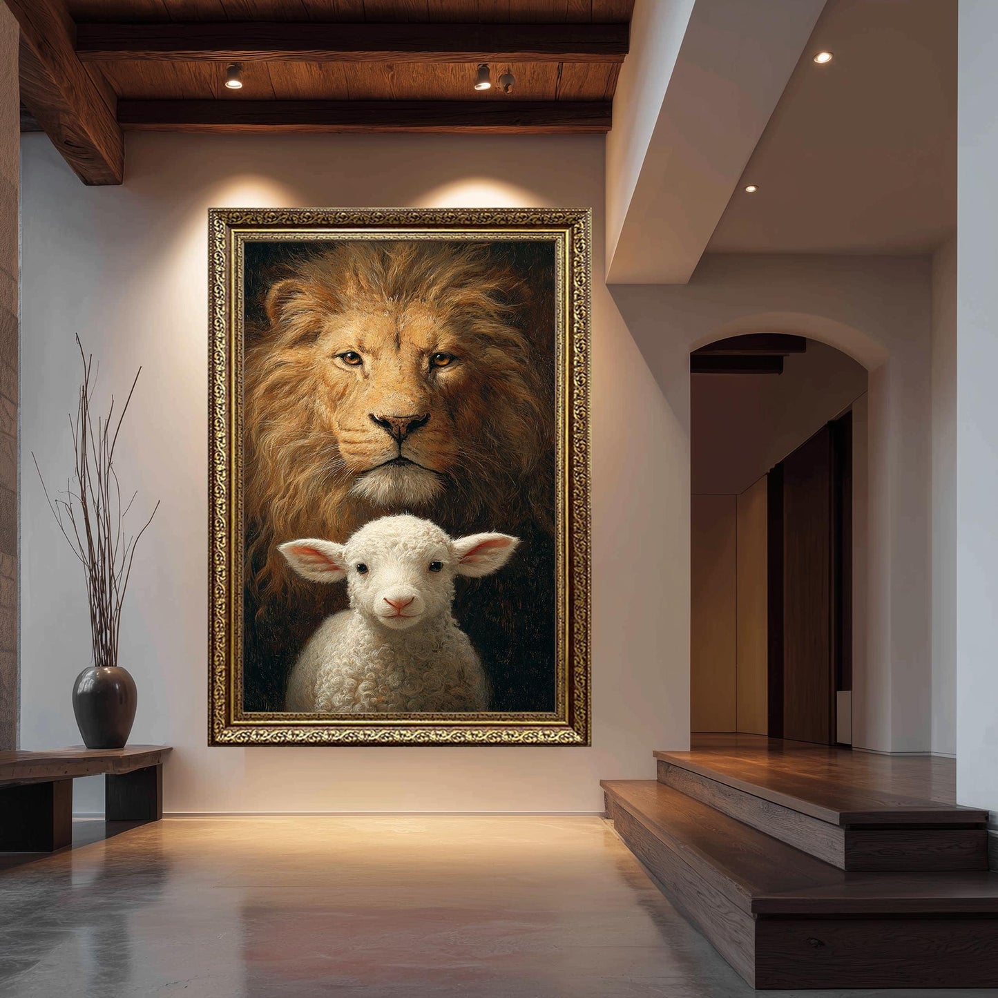 Lion and Lamb Canvas Art: Spiritual Symbolism, Courage & Innocence