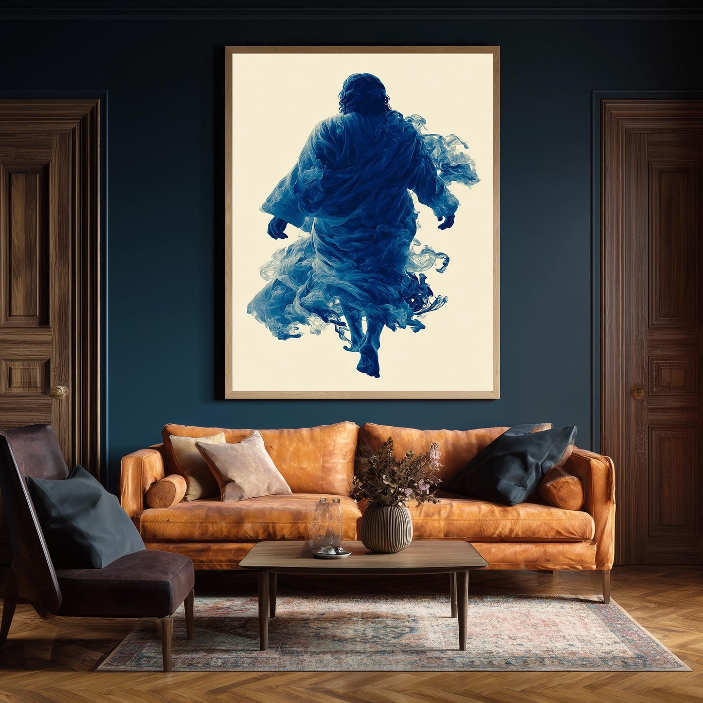 Surreal Blue Jesus Canvas Print: Abstract Christian Wall Art
