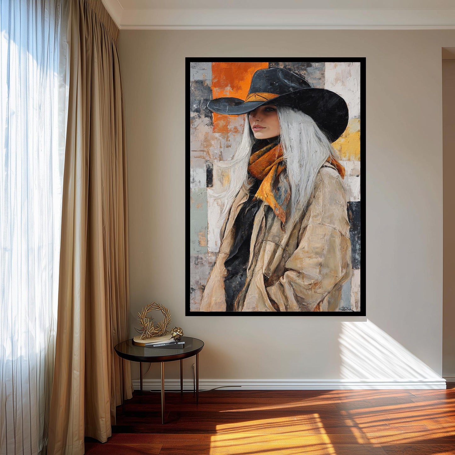 Abstract Cowgirl Oil Painting: Western Woman Art, Textured Canvas