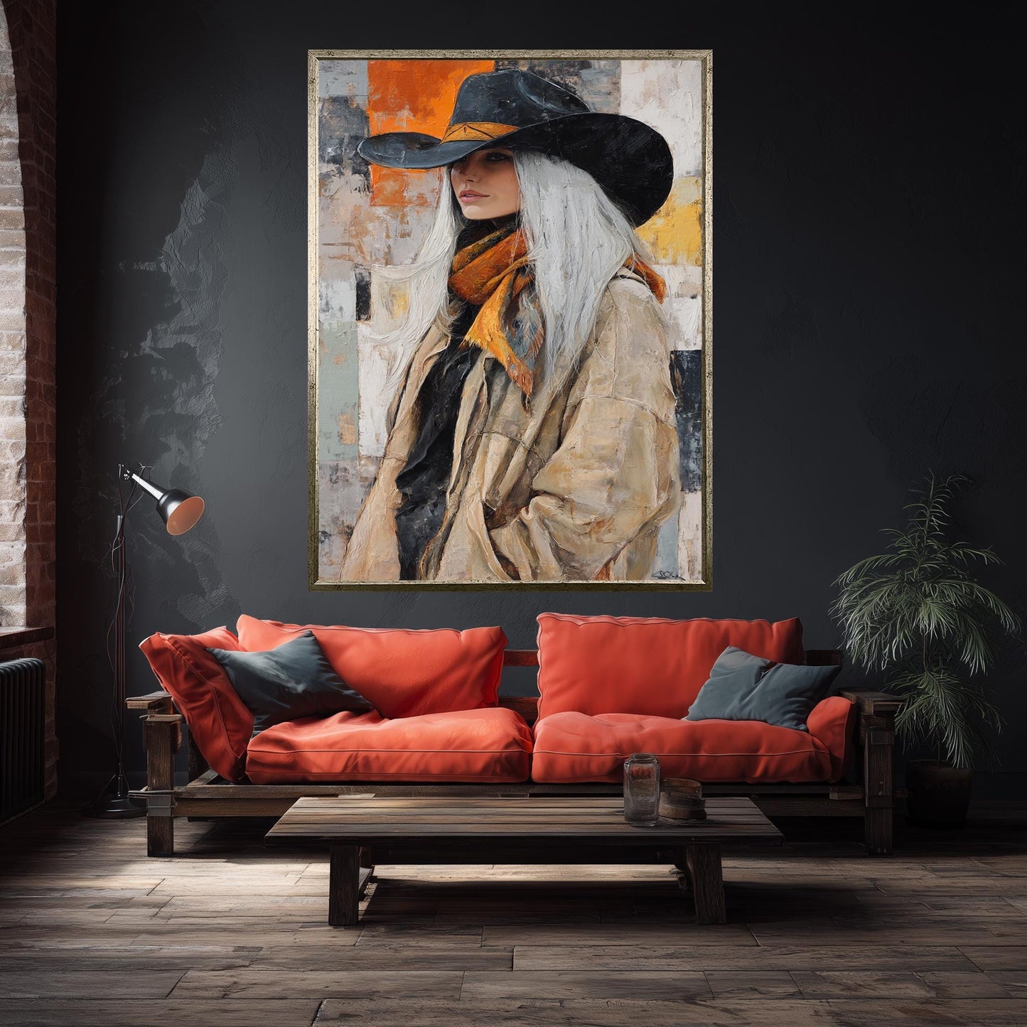 Abstract Cowgirl Oil Painting: Western Woman Art, Textured Canvas