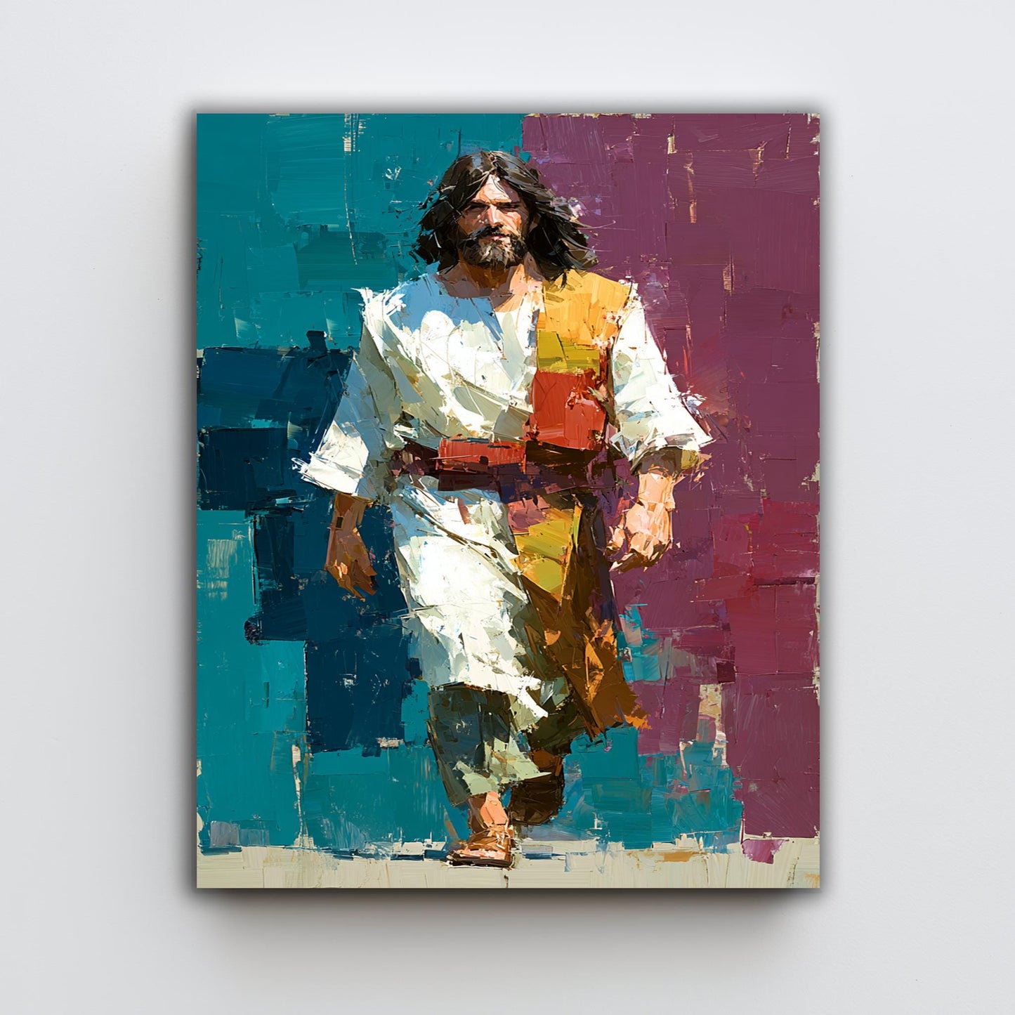 Jesus Walking Oil Painting on Canvas | Modern Abstract Religious Wall Art | Vibrant Christian Home Decor | Spiritual Gift for Believers