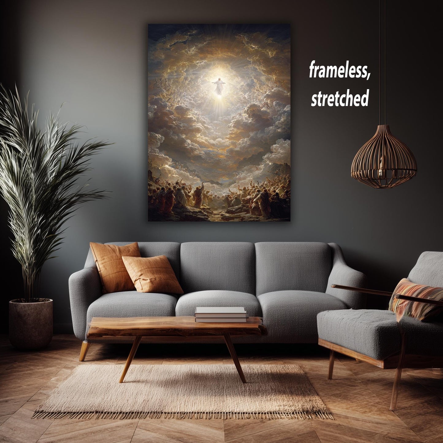 Heavenly Ascension of Jesus Christ Radiant Divine Light, Angels in the Clouds, and Worshippers Witnessing the Glory of Christ Rising