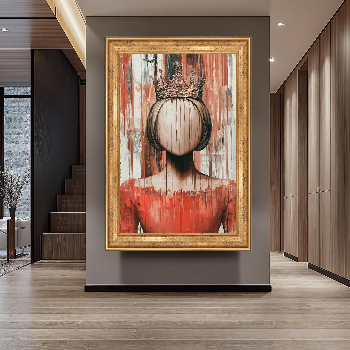 Surreal Faceless Queen Wall Art, Abstract Gothic Portrait Print, Crowned Woman Painting, Women Fantasy Royalty Decor, Women Wall Art