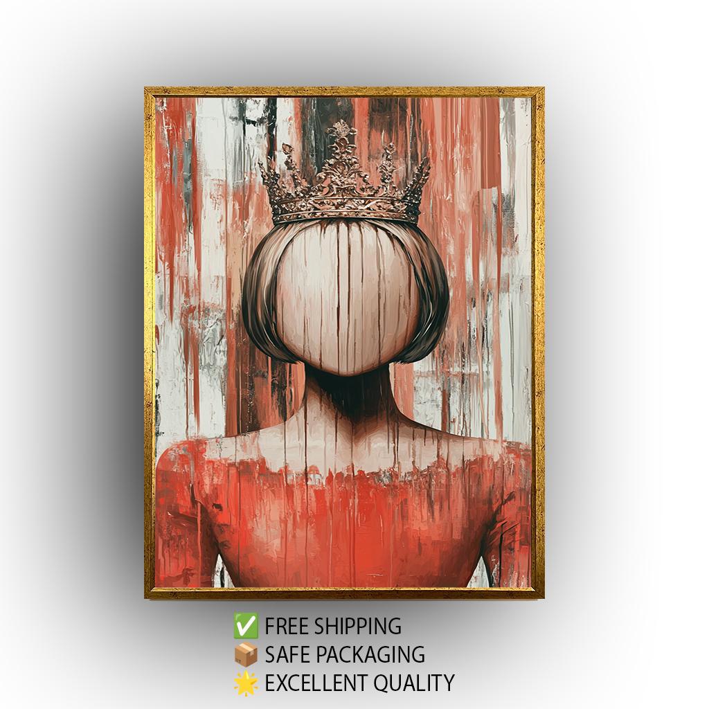 Surreal Faceless Queen Wall Art, Abstract Gothic Portrait Print, Crowned Woman Painting, Women Fantasy Royalty Decor, Women Wall Art