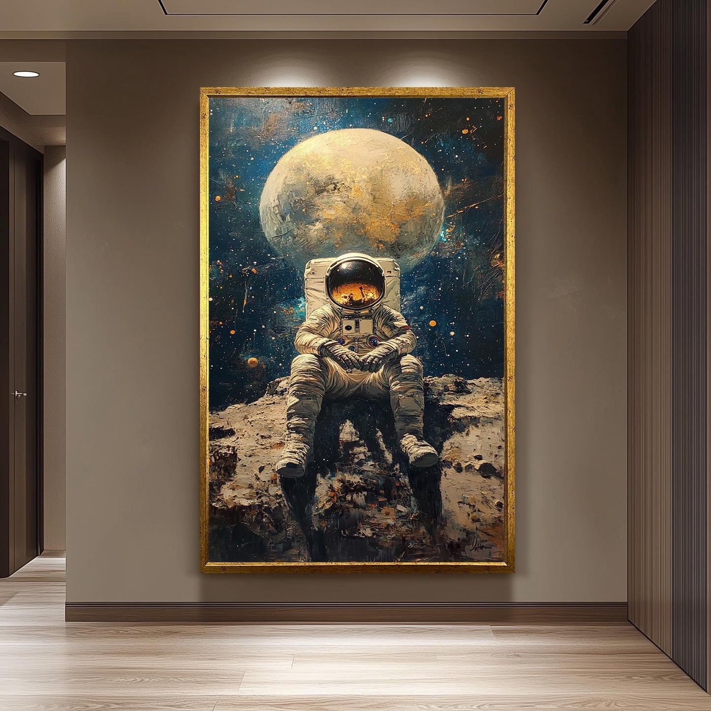 Astronaut on the Moon Wall Art, Surreal Space Painting, Cosmic Sci-Fi Print, , Futuristic Space Decor, Surreal Astronaut Poster
